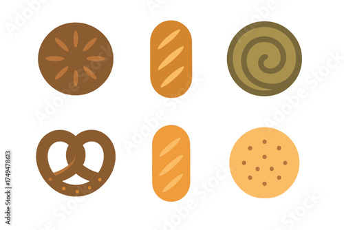 Collection of fresh bakery products and bread items on white background