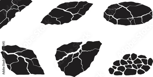 Simple Flat Cracking Ground Icon Set With Various Shape Illustrations