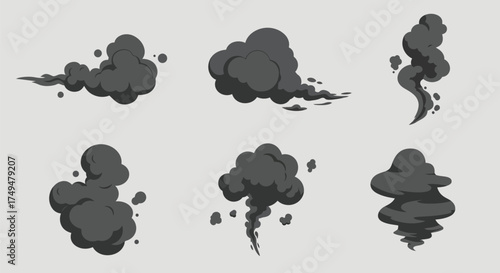 Cartoonish Handdrawn Dark Cloud Dust Smoke Element Set Illustration