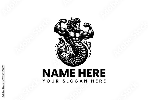 Merman Fitness Powerful Logo for Gyms and Water Sports Clubs