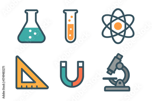 Colorful flat icons for science and education equipment