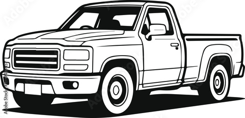 pickup truck silhouette, line art vector illustration