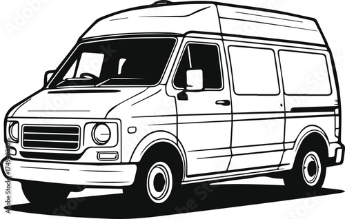 van silhouette, line art vector illustration