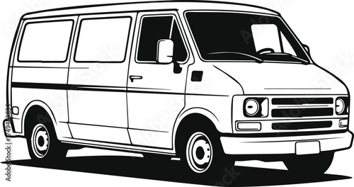 van silhouette, line art vector illustration