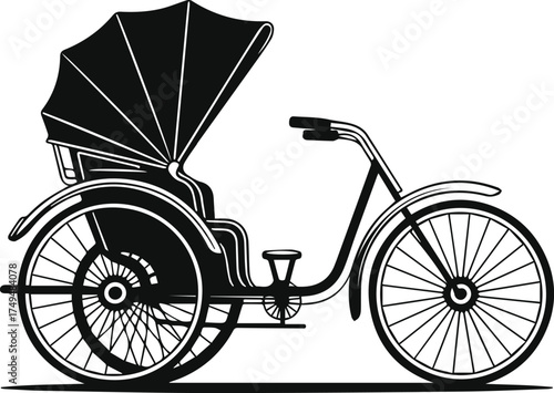 Rickshaw silhouette, line art vector illustration