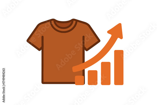 T-shirt apparel sales growth shown by rising bar chart and upward trending arrow icon