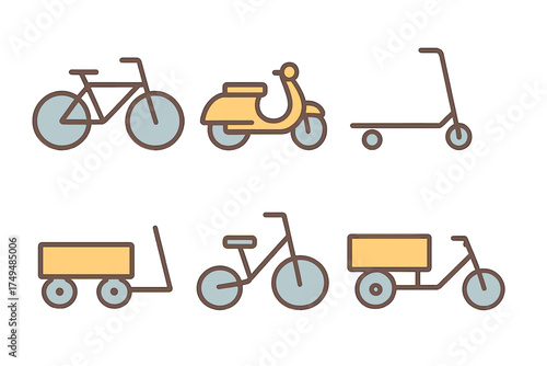 Collection of urban personal transport and delivery vehicle symbols