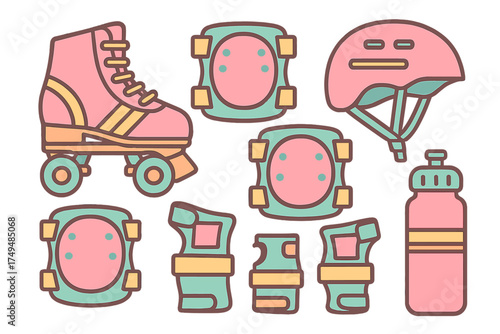 Roller skating protective gear set with quad skate and water bottle