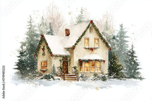 Wallpaper Mural christmas house in snow Torontodigital.ca