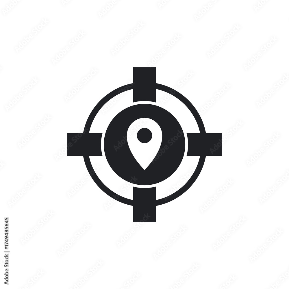 Obraz premium Target Focus Crosshair on Location Pin Solid Icon