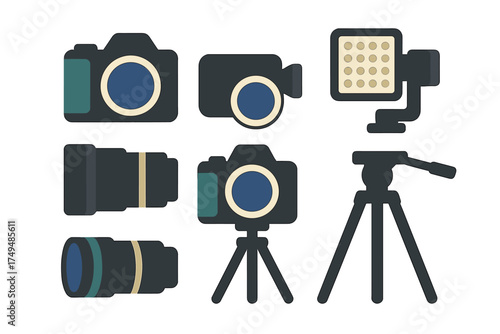 Set of photography and videography equipment icons and symbols