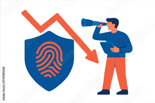 Man with spyglass observes declining digital security and identity protection trend