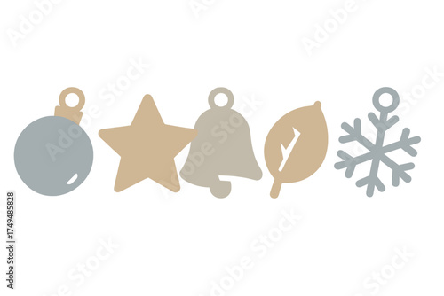 Five minimalist hanging ornaments icons for holiday and seasonal themes