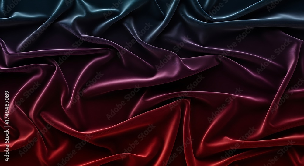Fototapeta premium Luxurious iridescent velvet background, three-tone fabric texture surface