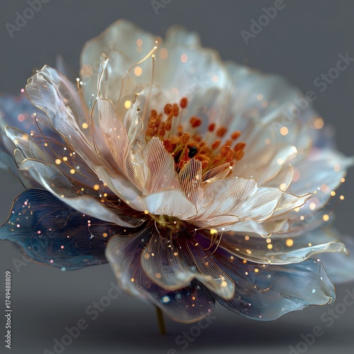 Futuristic flower design blending real and digital petals