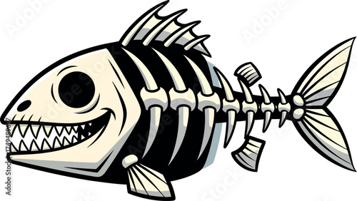 Cartoon Fish Skeleton with Sharp Teeth