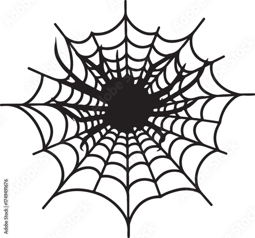 A giant spider web silhouette stretching across a haunted doorway