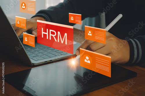 HRM system digital human resources management workplace technology and efficiency concept