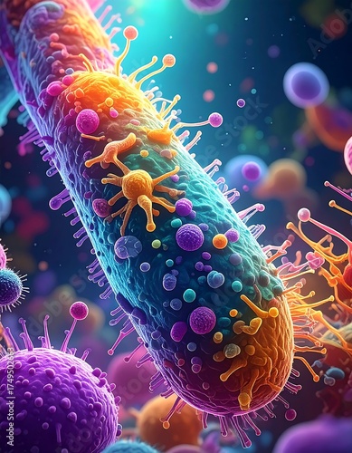 Artistic close-up of colorful microscopic organisms