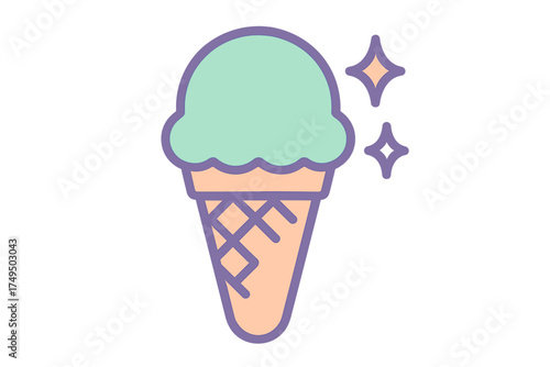 Mint ice cream scoop in waffle cone with subtle highlights