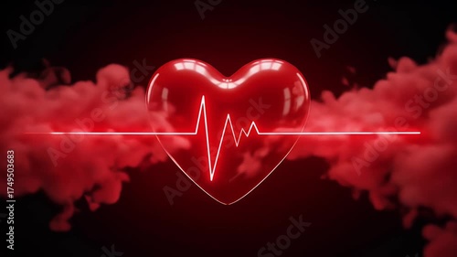 Abstract 3D Red Heart Pulse Background with Smoke Motion Graphics