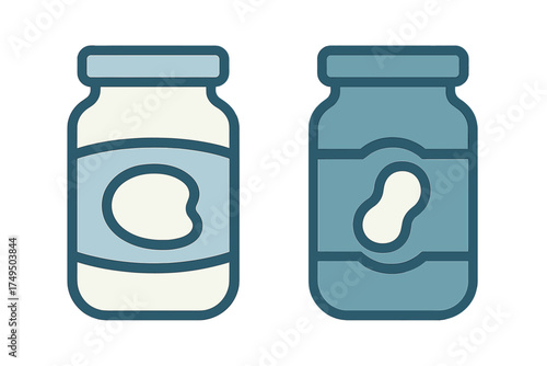 Stylized graphic of two jars containing peanut butter or nut spread in light and dark shades