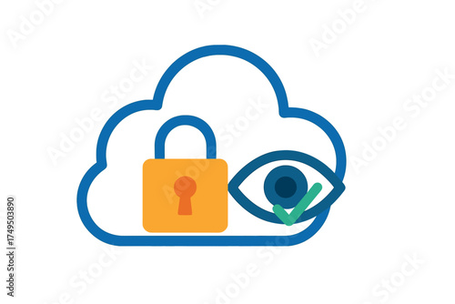 Cloud data protection and security monitoring concept with padlock and surveillance eye