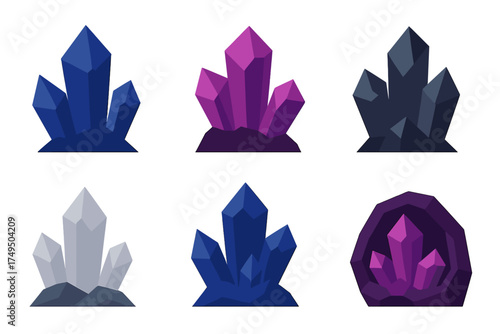 Colorful faceted crystals and gemstones in various shapes set on a dark background