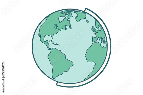 Stylized representation of the Earth globe showing continents and oceans using a limited color palette