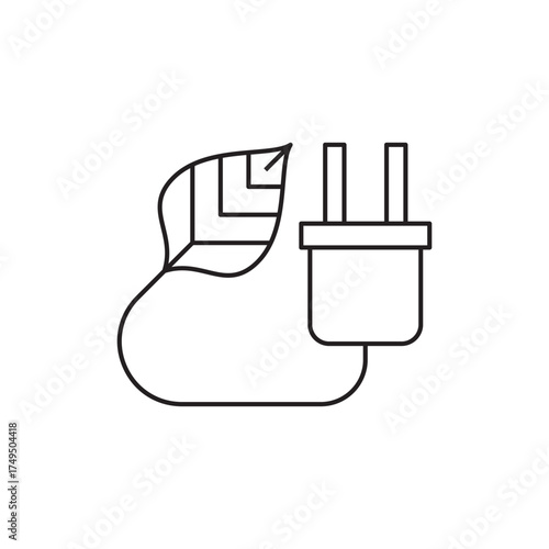 Electric Plug with Leaf Green Power Line Icon