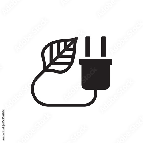 Electric Plug Leaf Green Energy Saving Glyph