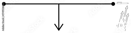 Horizontal lever with downward arrow at the center, opposite end showing upward arrows. Ideal for physics, learning, equilibrium, mechanics, force, motion, STEM simple flat metaphor