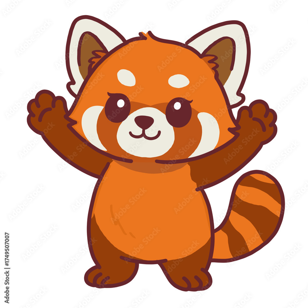 Fototapeta premium Cute Chibi Red Panda Standing with Surprised and Shocked Expression Illustration