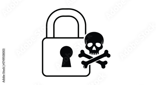 Vector illustration of padlock with skull and crossbones symbol of danger, threat, and security breach vector illustration of malware and virus