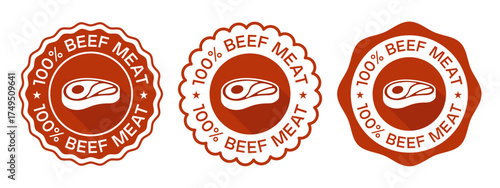 Red Beef Meat 100 Percent Badge Label Seal Premium Design
