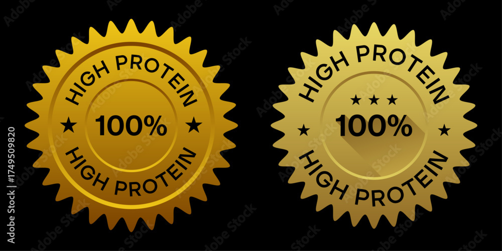 Fototapeta premium Gold High Protein 100 Percent Badge Seal Label Design