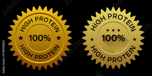 Gold High Protein 100 Percent Badge Seal Label Design