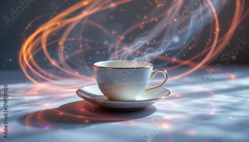 Steaming Cup with Abstract Light Effects
