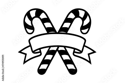 Black and White Candy Cane Cross with Ribbon Banner