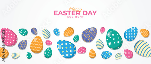 Happy easter with decorated eggs for banner and poster background design vector illustration
