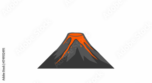 Illustration of a volcano erupting with lava flowing down the sides of the mountain.