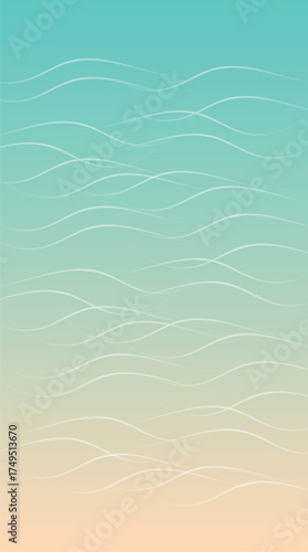 An abstract representation of ocean waves features undulating lines across a gradient of serene aqua and sandy hues, evoking the calm beauty of a beach scene