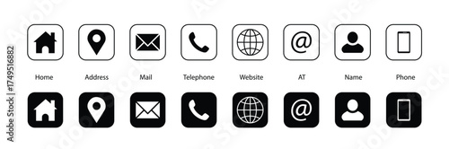 Contact icons set for website, resume, visiting card, business card. Contact icons symbol	
