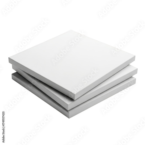 Stack of blank white square canvases 