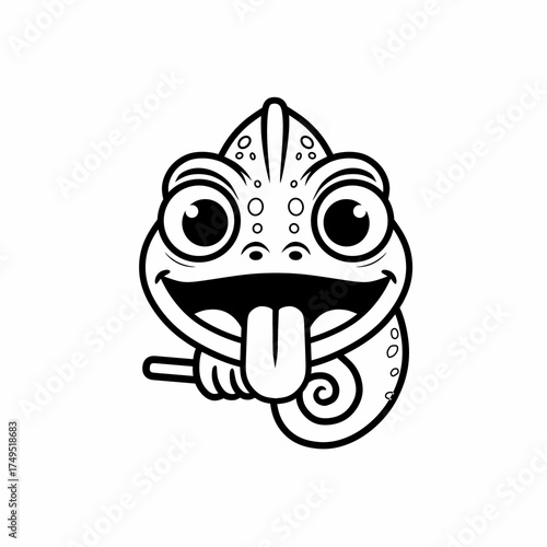 Cartoon Chameleon Catching Insect with Tongue Illustration