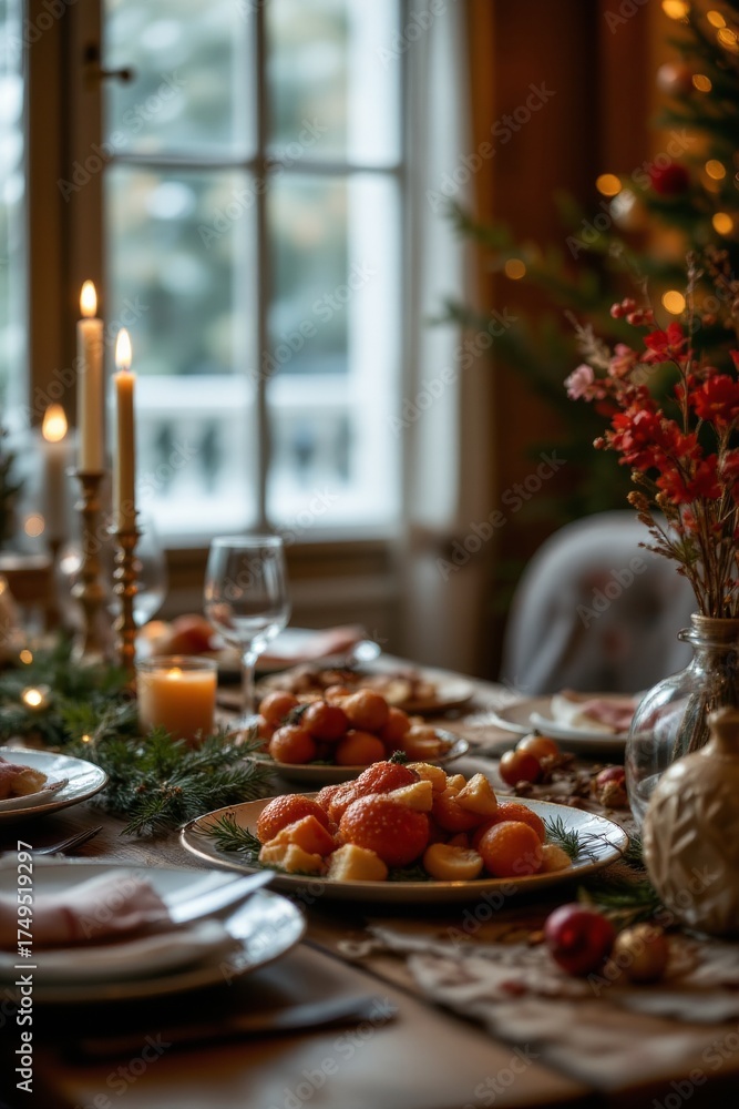 Fototapeta premium Festive Holiday Dinner Table Setting