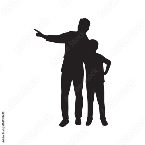 Hand drawn father and son silhouette showing love and family connection. Simple black vector illustration perfect for parenting, family, and emotional designs.