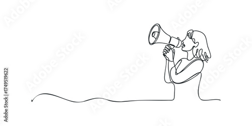 Woman holding megaphone speaking loudly