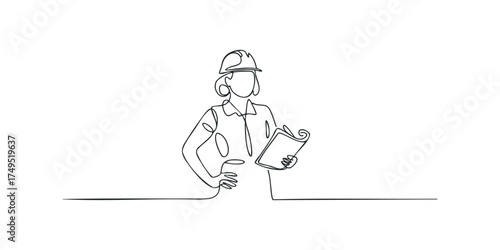 Engineer with Hard Hat Holding Clipboard on White Background