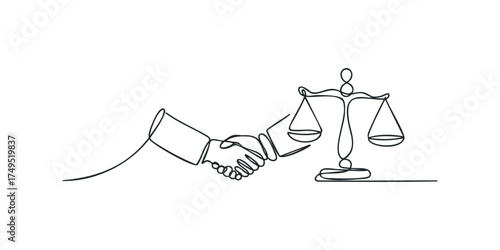 Agreement handshake with balance scale symbol